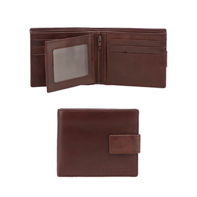Brown fold out pass leather wallet